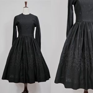 1950s Black Eyelet Fit and Flare Dress